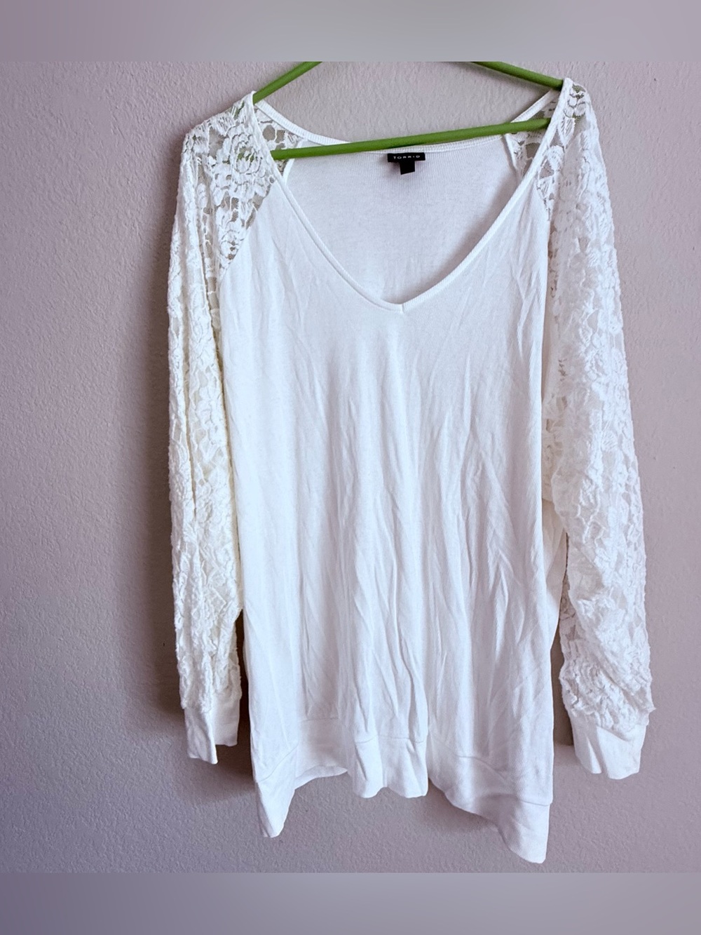 Torrid Cotton Modal Rib V-Neck Lace Long Sleeve Top Size 3
